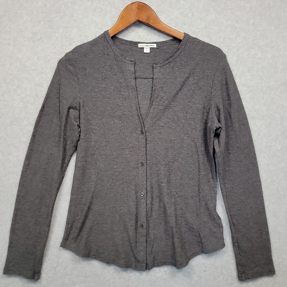 Standard James Perse Gray Cotton Wool Blend Knit Button Up V-neck Shirt Sz 1